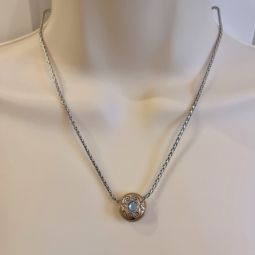 Brighton Necklace and Earring Set - Two toned Silver and Gold with Blue Stone